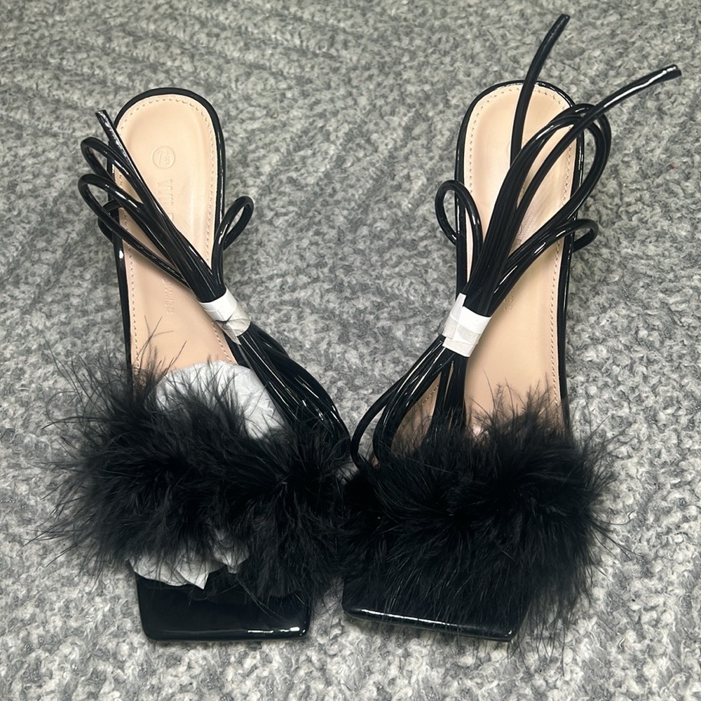 Black lace up high heels